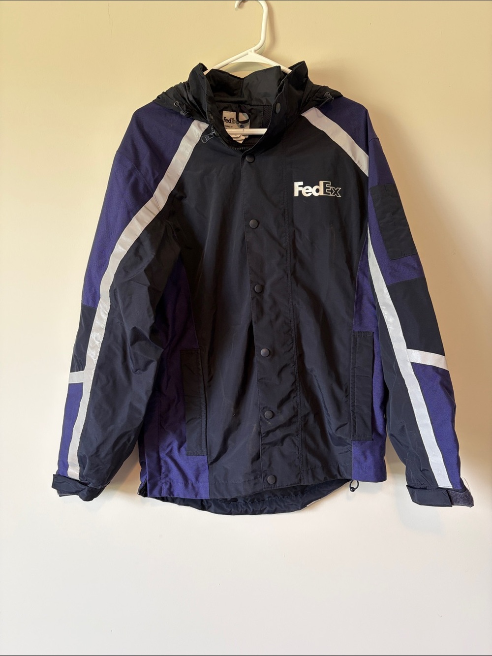 FedEx Stan Herman Purple Black Nylon Reflective Rain Jacket Size RG-S